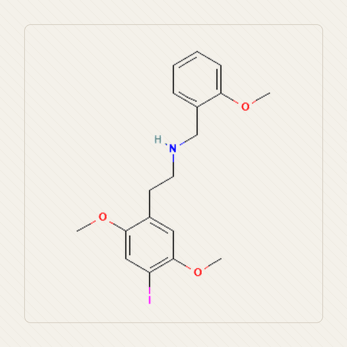 25I-NBOMe 2C-I-NBOMe, educational illustration of the molecular structure